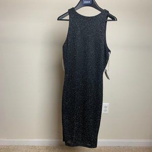 long ,black sleeveless dress with sparkles